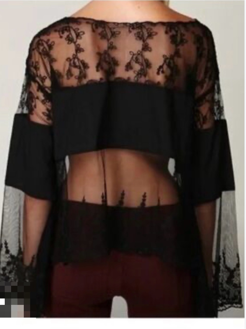Free People Black Sheer Lace Overlay Top